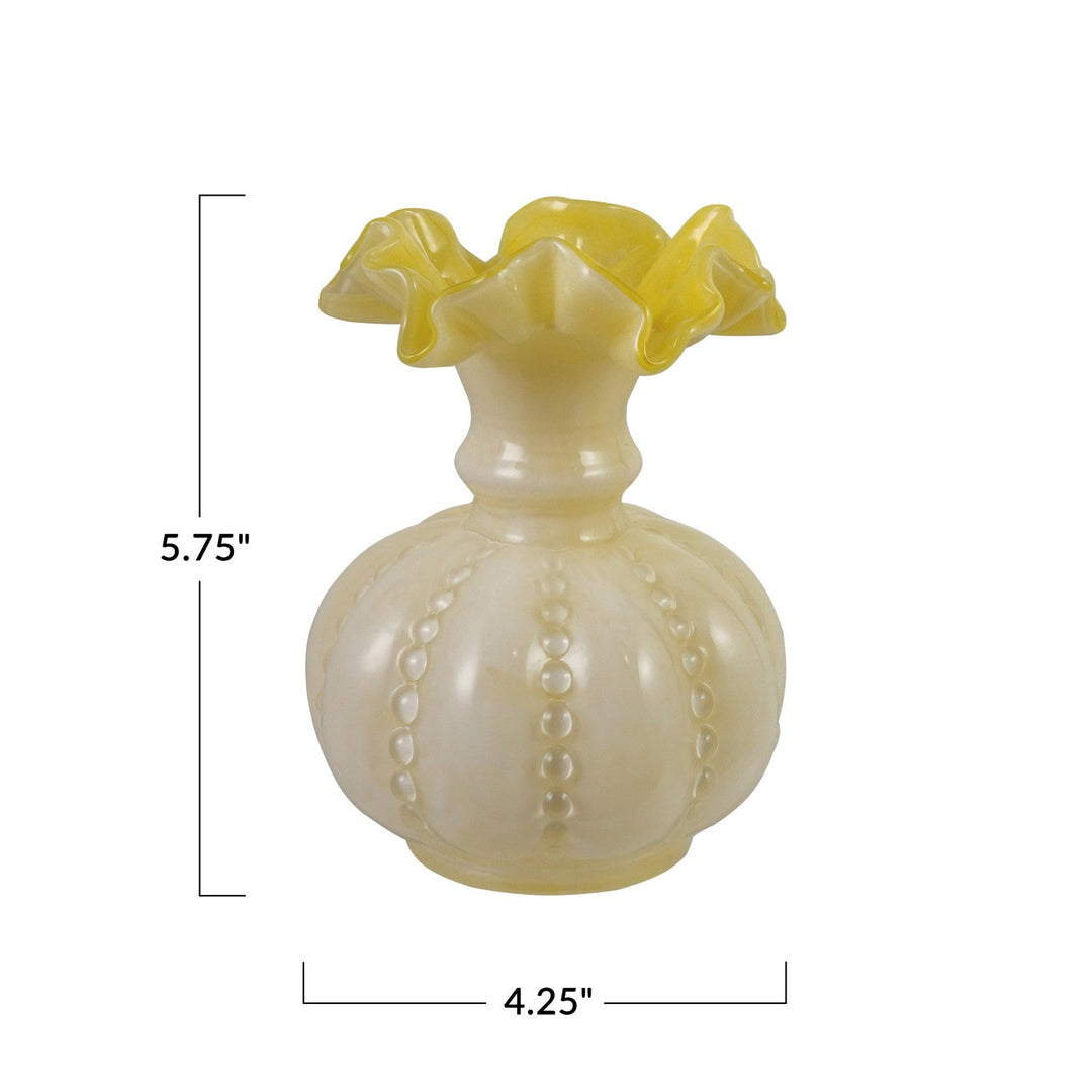 Yellow + White Ruffled Glass Vase - Merry PigletsCreative Co-Op