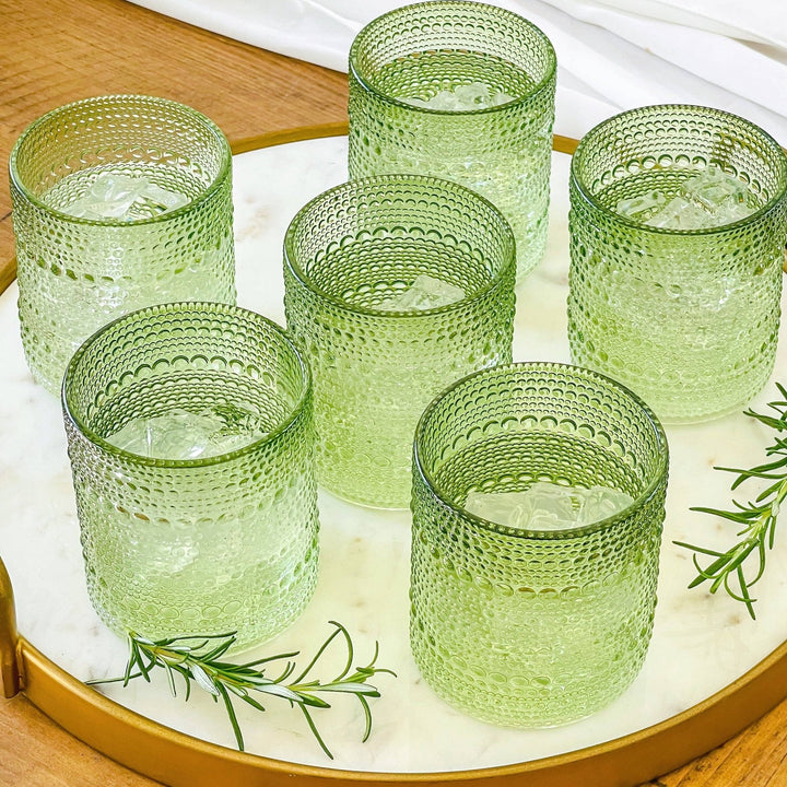 Beaded Sage Green Drinking Glass - Merry PigletsKate Aspen