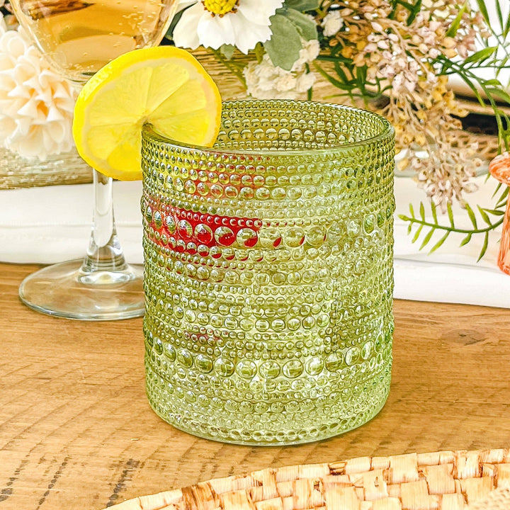 Beaded Sage Green Drinking Glass - Merry PigletsKate Aspen