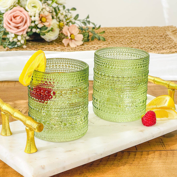 Beaded Sage Green Drinking Glass - Merry PigletsKate Aspen