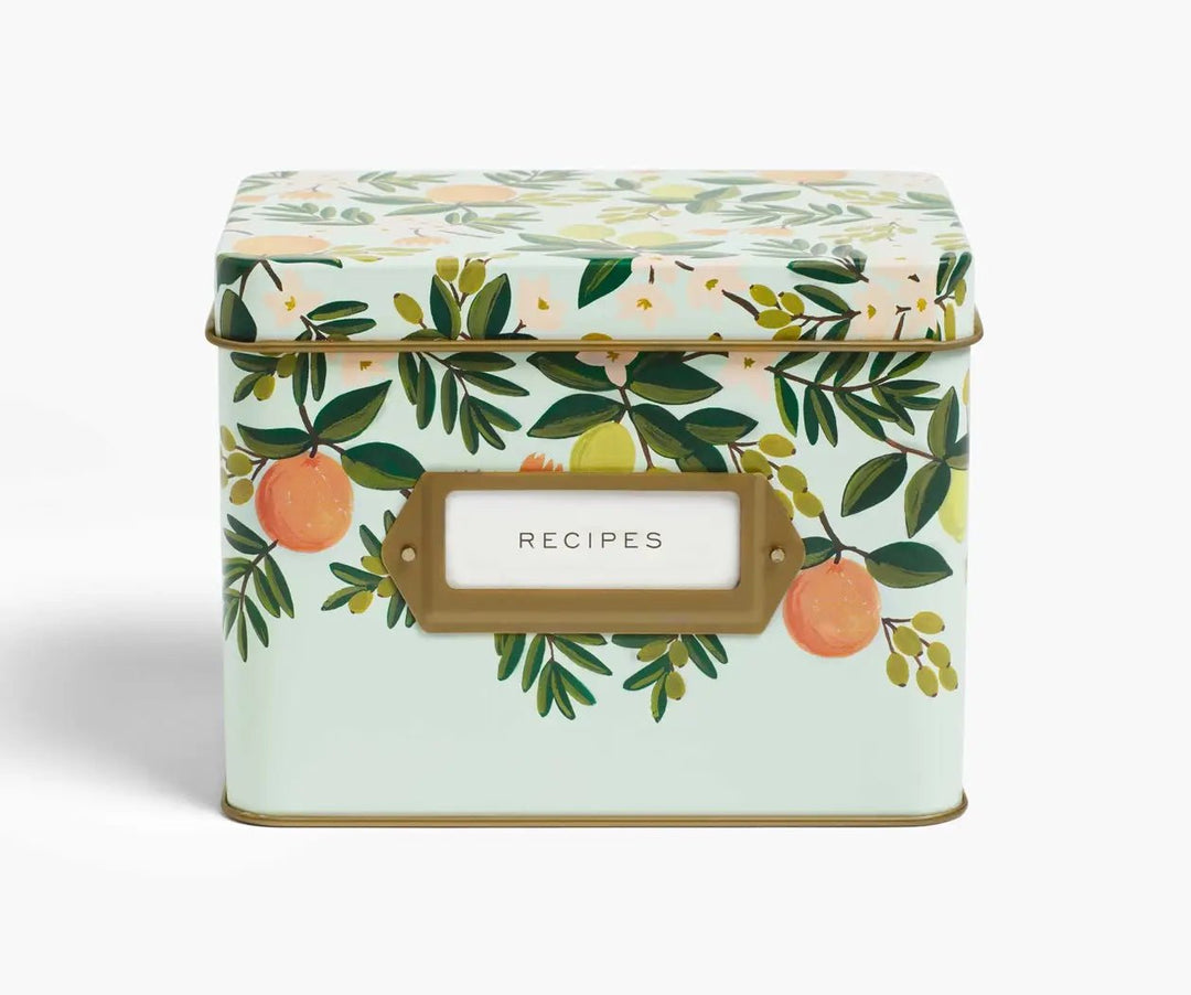 Citrus Floral Tin Recipe Box - Merry Piglets Rifle Paper Co.